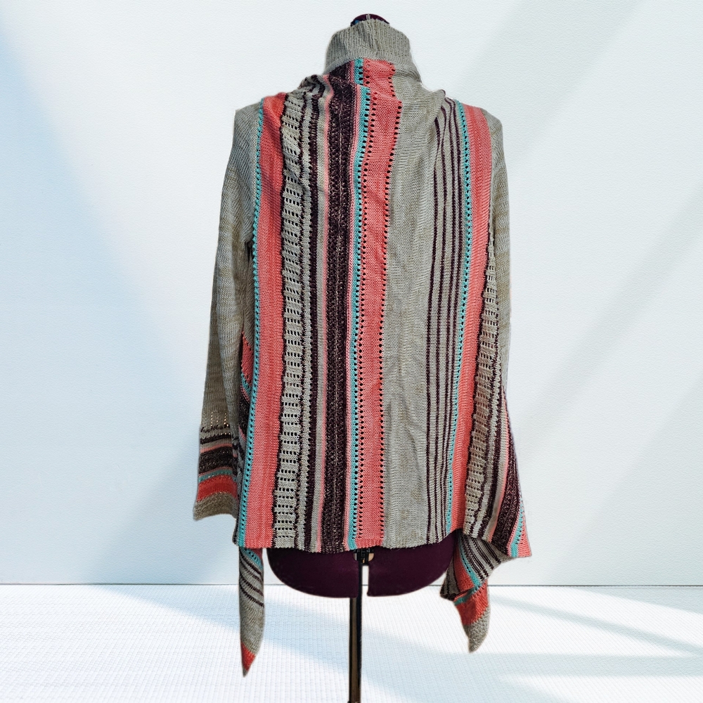 Eyeshadow Multicolor Striped Women's Poncho Open Front Patterned Cardigan - Picture 6 of 12